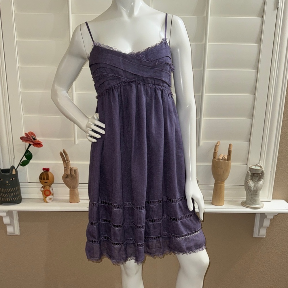 Max Studio Linen Blend Babydoll Dress Purple S